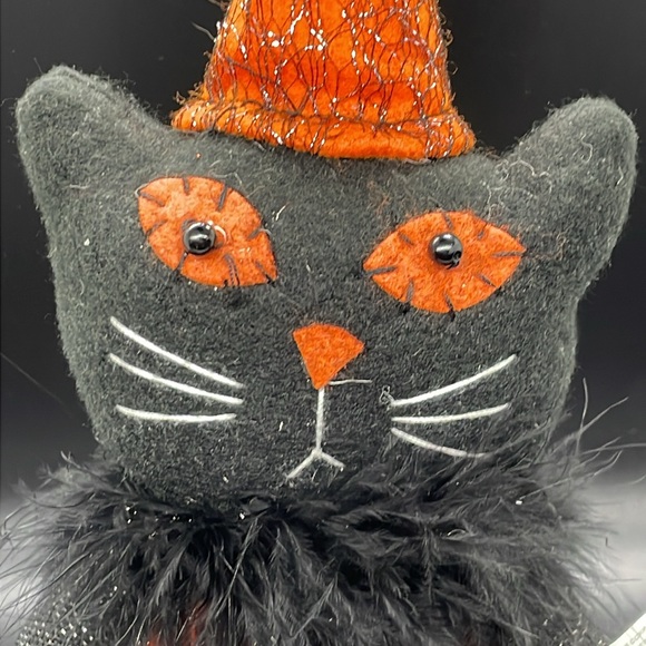 Vintage Delton style stuffed black cat with feathers hat - Picture 4 of 6